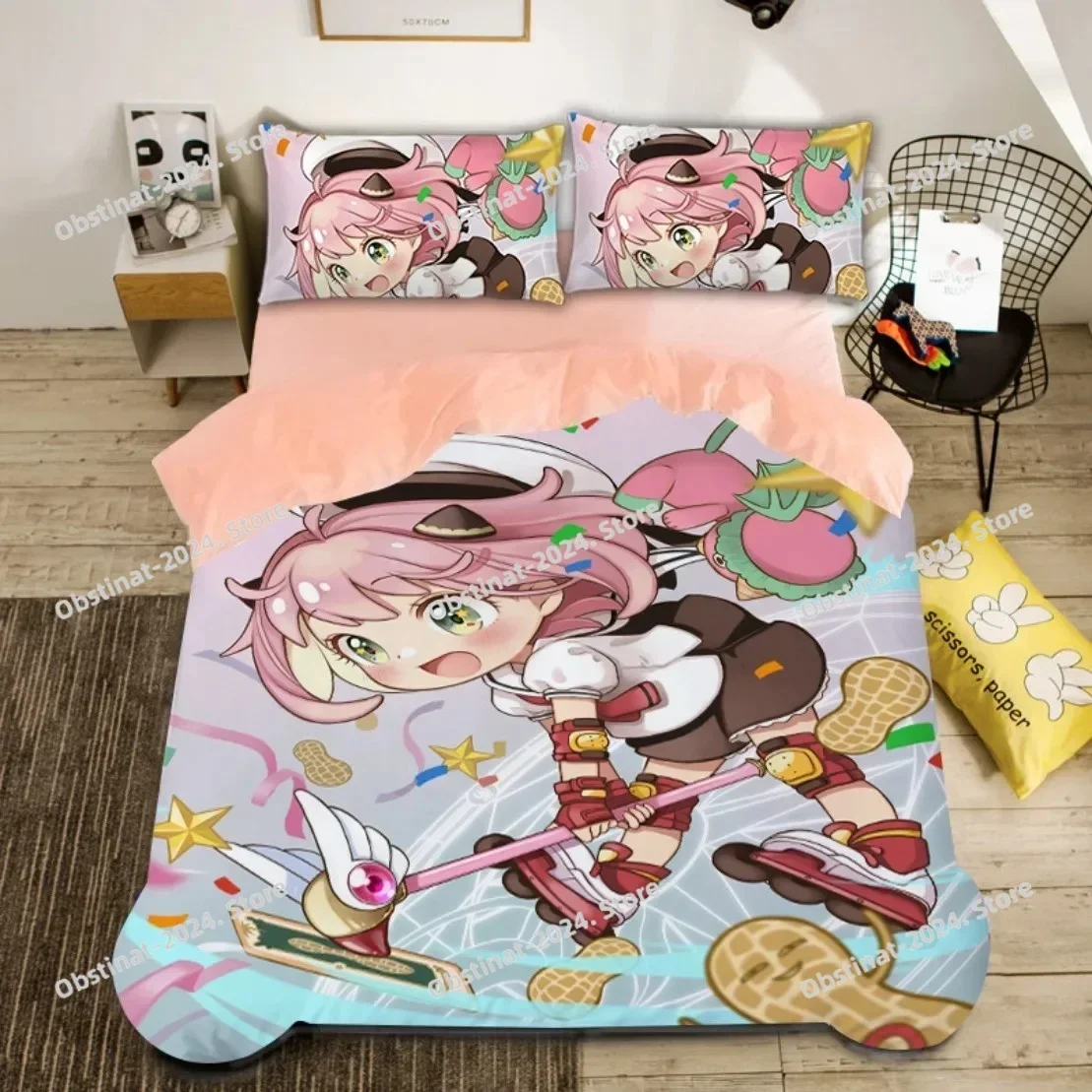 Spy X Family Bedding Set,Spy Funny Anya 3D Printing Comforter Duvet Cover Bed Set Quilt Cover Pillowcase,King Queen Size Kid 058