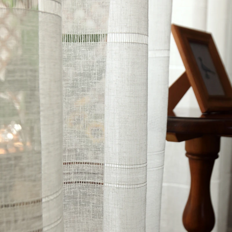 Modern white hollow striped cu - Linen Curtain Eyelet recension och pris