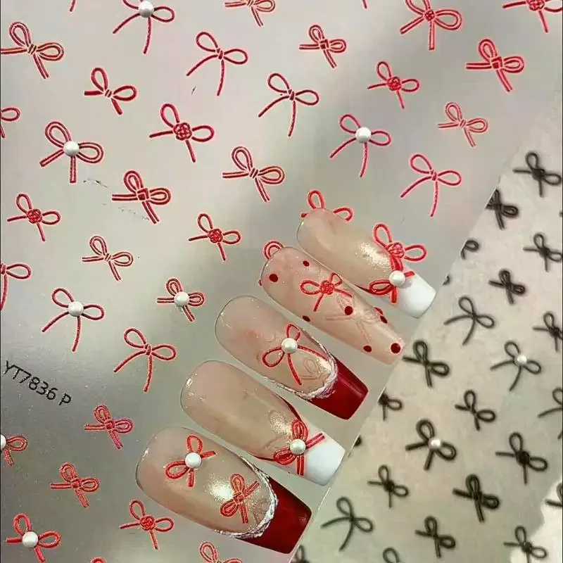 

1 шт. 5D наклейки для ногтей: розовые, белые, черные бантики, ленты, самоклеящиеся 3D-украшения для маникюра