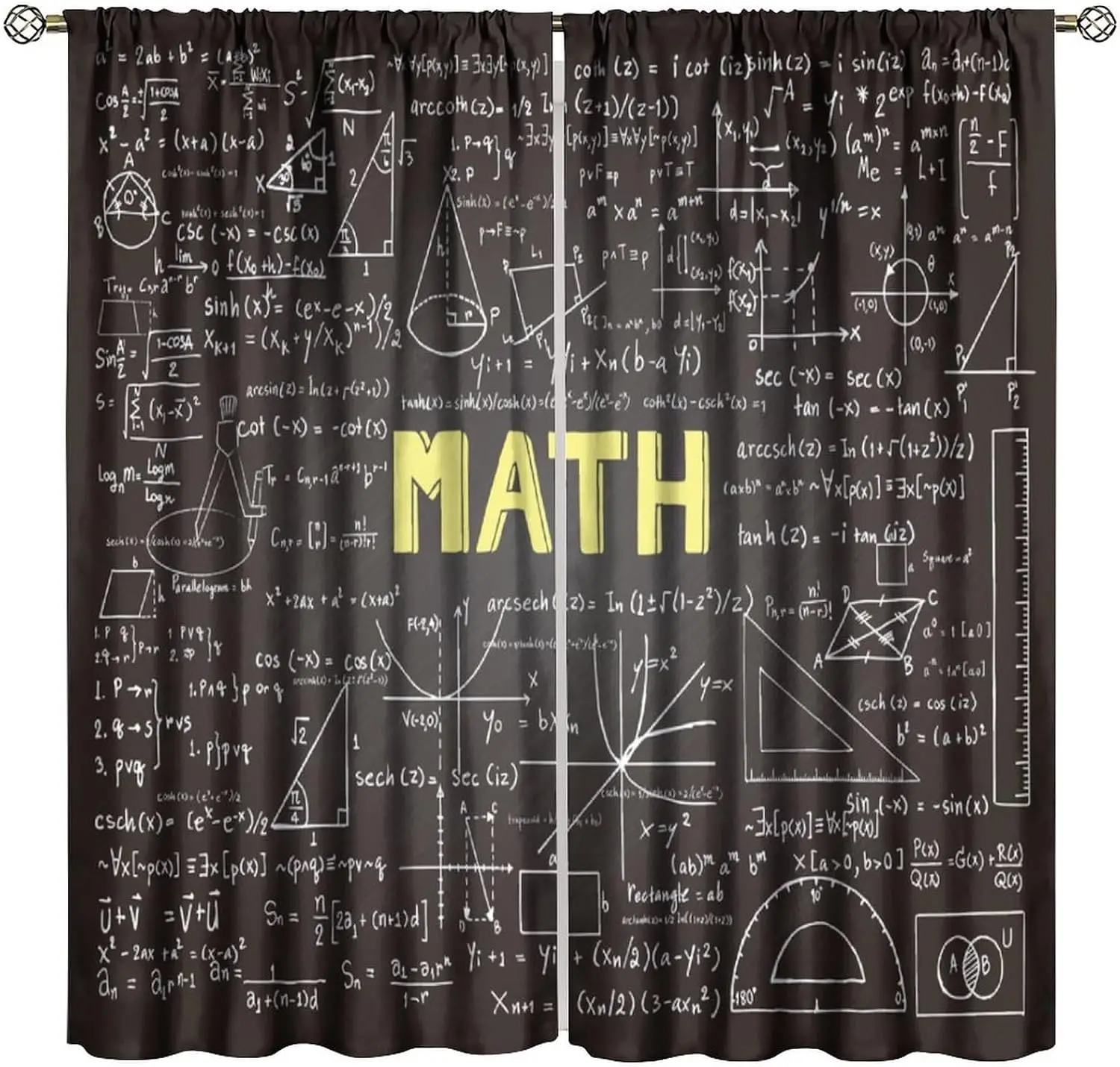Decorative Math Formulas Equations Curtain 2pcs Blackboard Style Academic Science Geek Study Room Poster Panel Classroom Decor