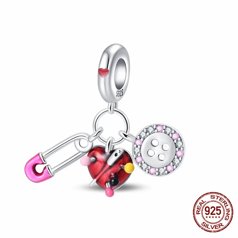 

925 Sterling Silver Beaded Zirconia Button Pendant suitable for original bracelet designs DIY womens jewelry gifts