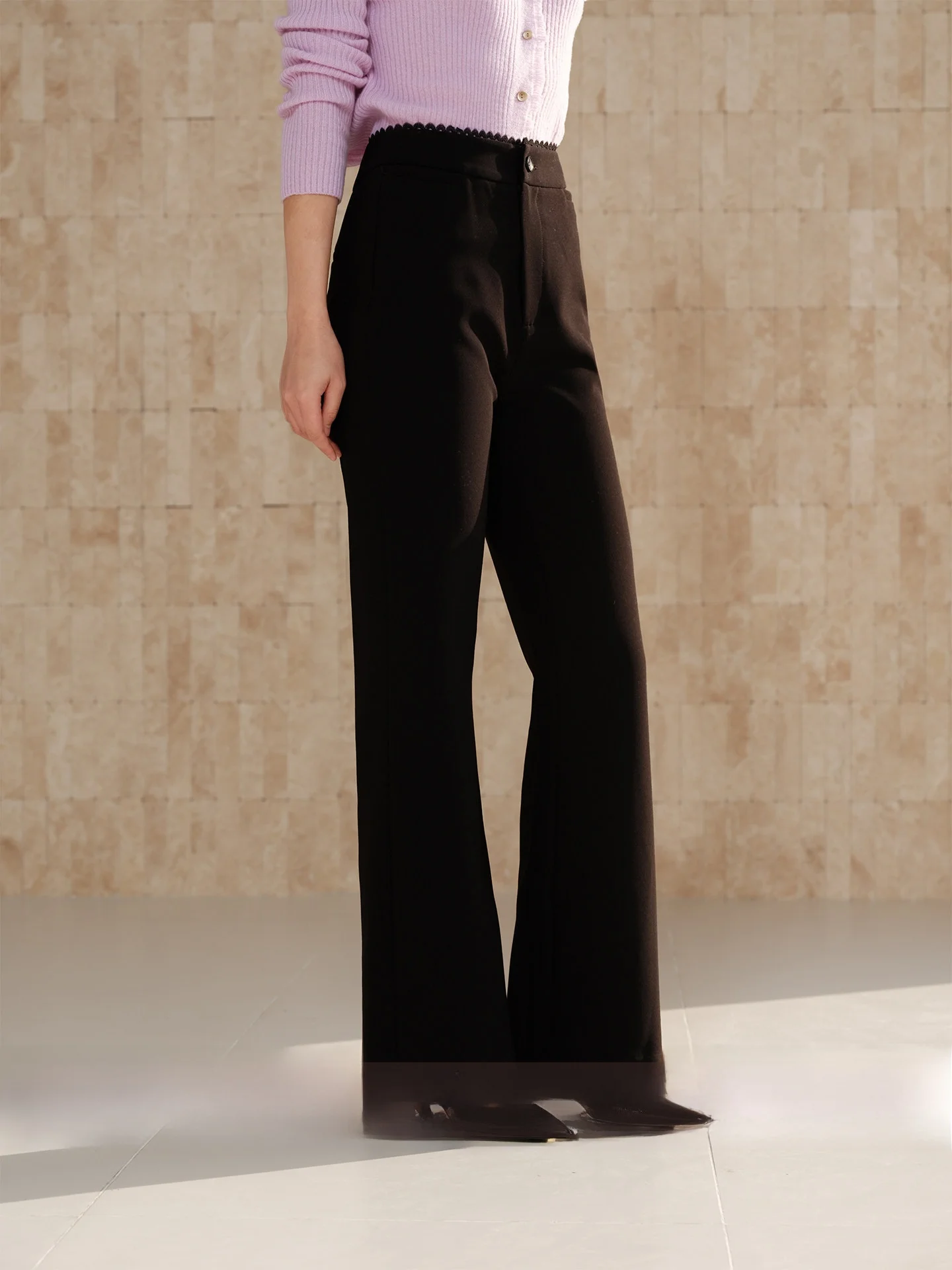 

Брюки Chimay Rihai Bla Vinyl Walk Heavyweight с кружевной отделкой и эластичной талией, микро-клеш, для стройнящего эффекта, длинные