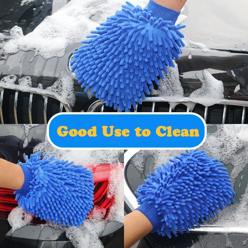 Car Wash Cleaning Double-sided Gloves Washable Towel Chenille 2 in 1 Cleaning Cloth Auto Detail Care Absorbent Brush Gloves