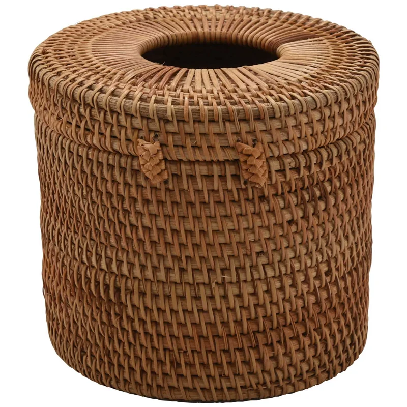 

ABAH-3X Round Rattan Tissue Box Vine Roll Holder Toilet Paper Cover Dispenser For Barthroom,Home,Hotel And Office