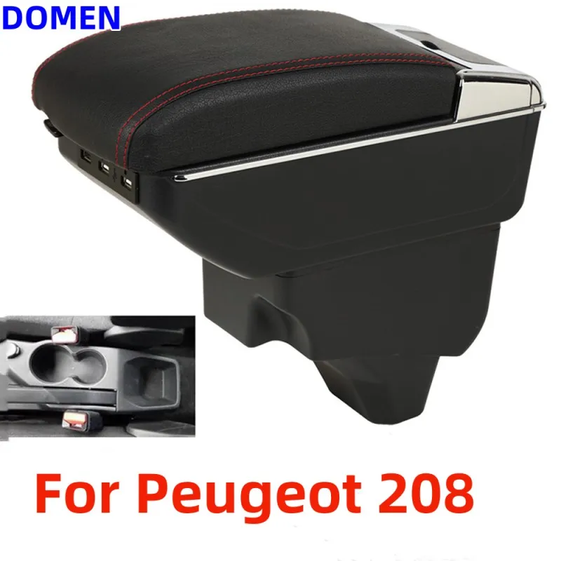 

For Peugeot 208 armrest box Car armrest box modified storage box Large Space Dual Layer USB Charging