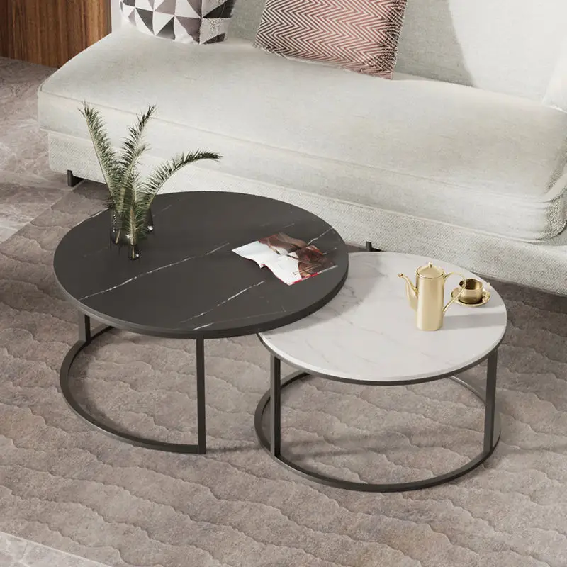 Nordic Light Luxury Rock Plate Tea Table Circular Tables Simple Modern Living Room Household Small Side Tables Home  Furniture