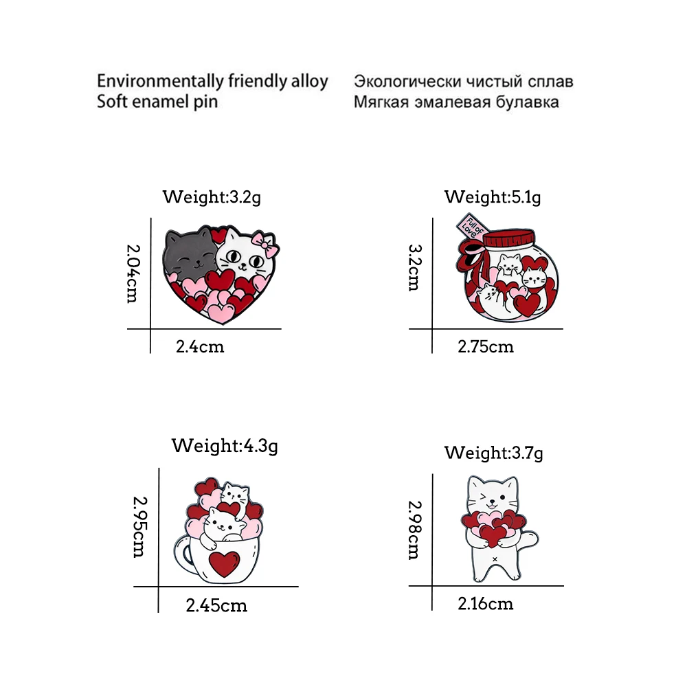 New Wink Cat With Red Heart Shape Brooch Cute Cup Kitty Enamel Pins Cat Lover Collection Badges Jewelry Gift for Friend