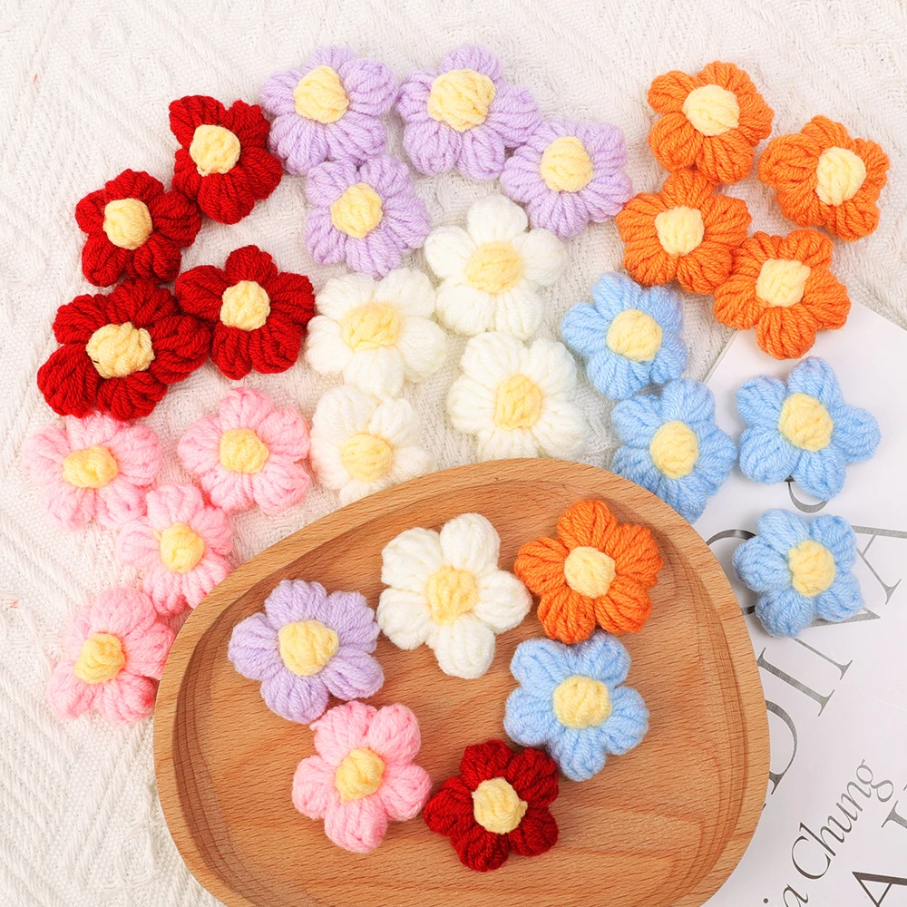 1-10PCS Flower DIY Hand-knitted Puff Flower Milk Cotton Wool Hand Hook Flower Manual Clothing Accessory Shoes Hat Craft Supplies