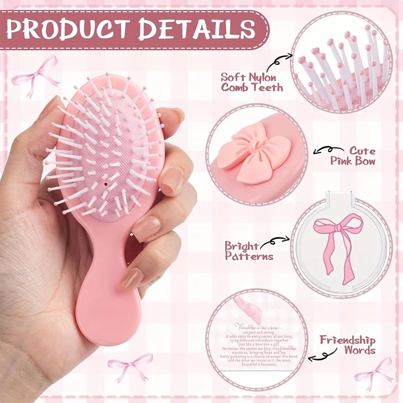 15 Stück/5 Sets Mini-Haarbürsten-Set, Partygeschenk für Frauen, Freundschaftsgeschenke, rosa Schmetterlings-Kompaktspiegel, Kartenetui – Detail 4
