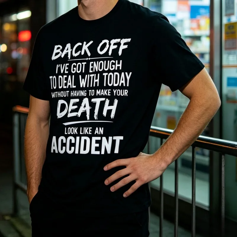 BACK OFF I’VE GOT ENOUGH TO DEAL WITH TODAY Men’s Funny Sarcastic Graphic T-Shirt Soft Modal Casual Tee for Gift