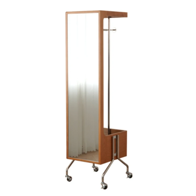 

Solid wood multi-functional walnut rotating movable floor mirror, coat rack integrated mirror