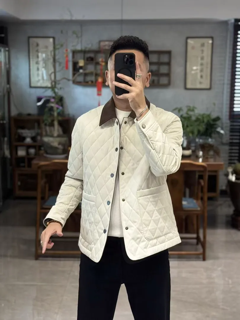 

Мужская легкая хлопковая куртка в стиле ретро с пэчворком и ромбовидным узором, осенний дизайн, тонкая, модная, класса люкс