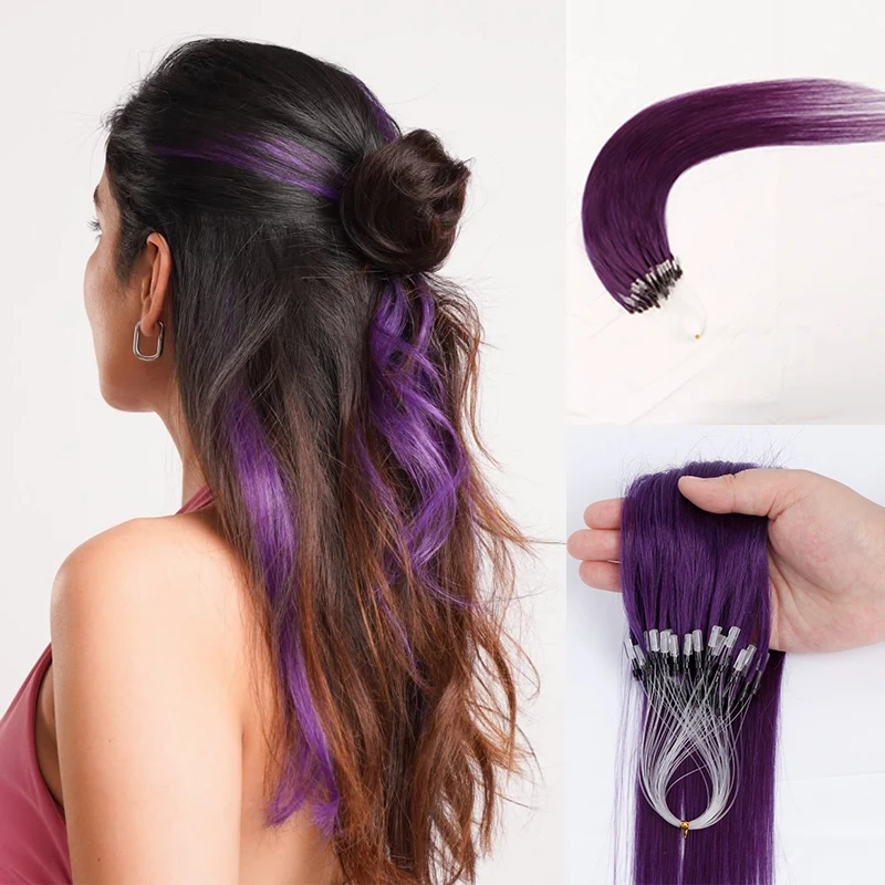 

Micro Link Hair Extensions Human Hair Easy Install No Glue Virgin Human Hair, Colored hair 30g/50 Strands/Pack,12-24inch