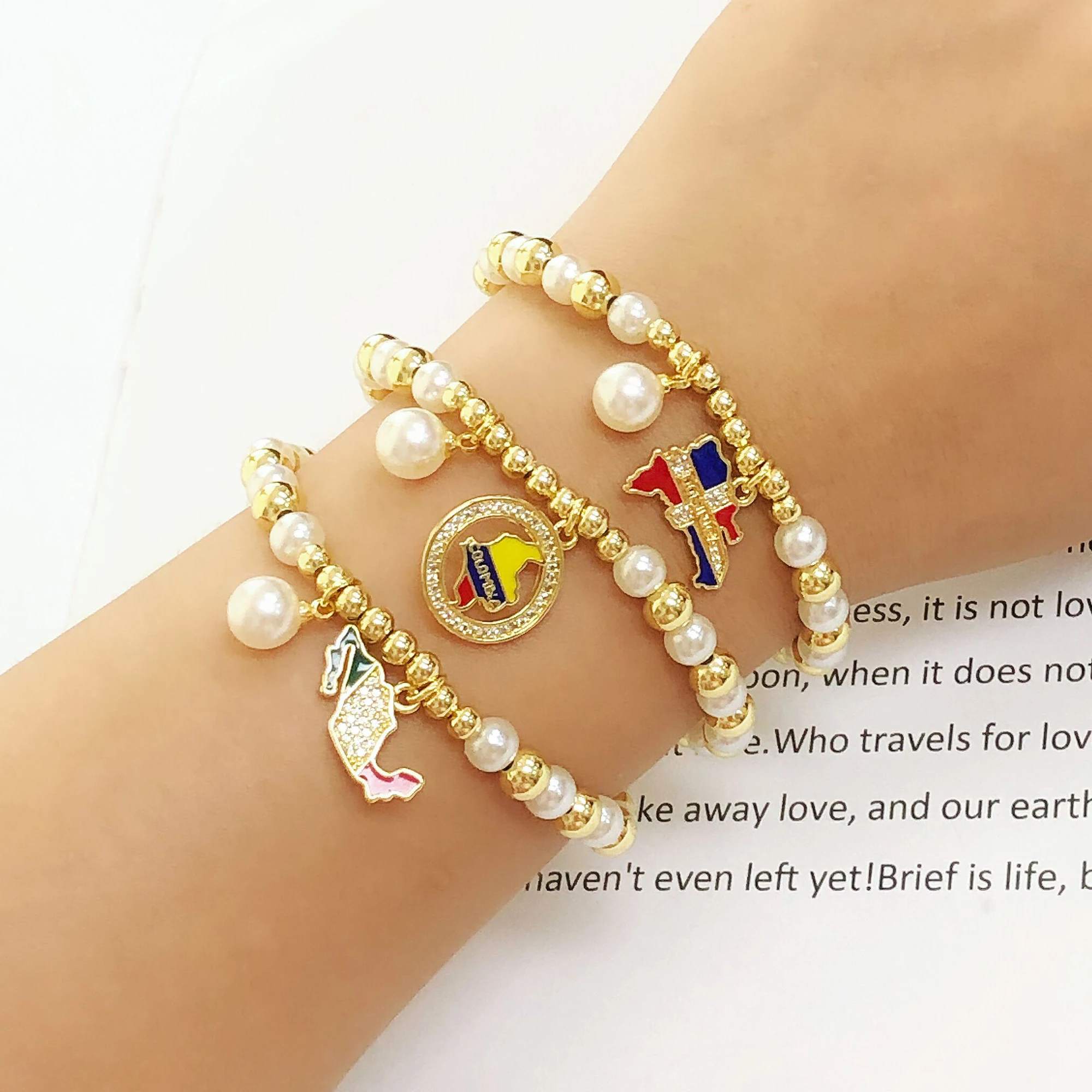 موضة جديدة البندقية المكسيكية الدومينيكان قلادة على شكل خريطة المنسوجة اللؤلؤ سلسلة سوار للرجال النساء مجوهرات الحفلات هدية اليوم الوطني #5