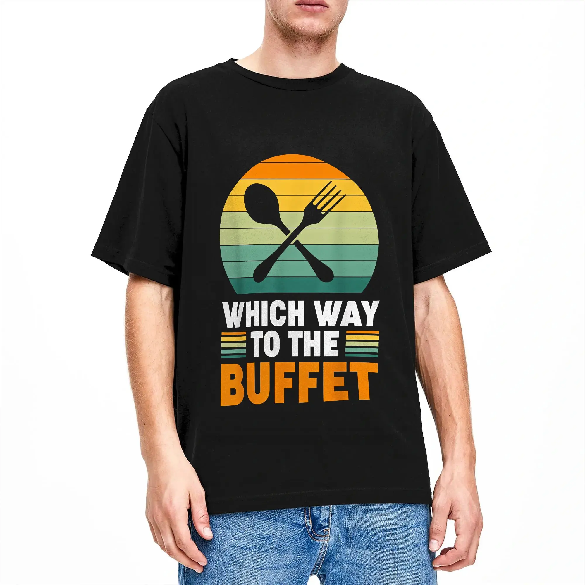 Which Way to The Buffet T-Shirt Summer  Harajuku T Shirts 100 Cotton Breathable 4XL 5XL 6XL Tees Short-Sleeved Y2K Funny Tshirt