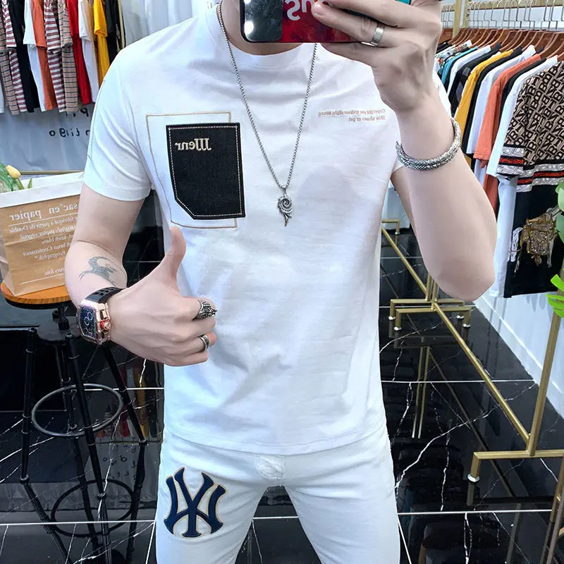 Streetwear Clothes Men\'s T-shirt Man Tee Shirts Top Short Quarter Sleeve Zipper Print Wholesale Aesthetic Trashy Y2k Ordinary Xl