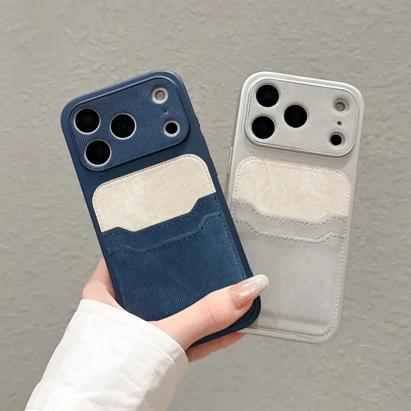 Luxuriöse Handyhülle mit Kartenfach und Geldbörse aus Jeans-Cowboy-Stoff für iPhone 17 16 15 14 13 18 Pro Max, stoßfeste Panzerhülle