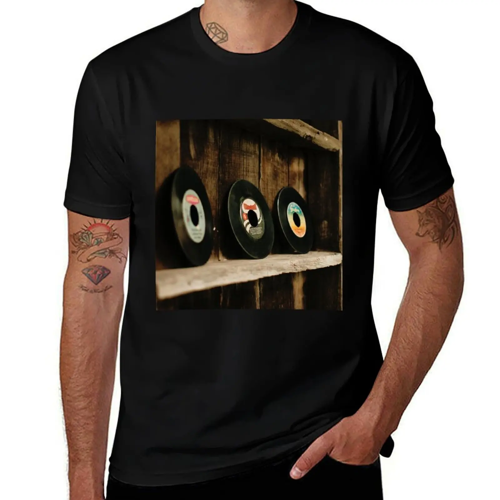 Retro vinyl records pattern T-Shirt Trendy Casual Short Sleeve Shirt T-Shirt