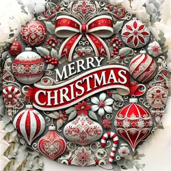 1PC round iron Christmas foil engraved wall art 2D printed metal tin plaque with UV protection and scratch resistant surface