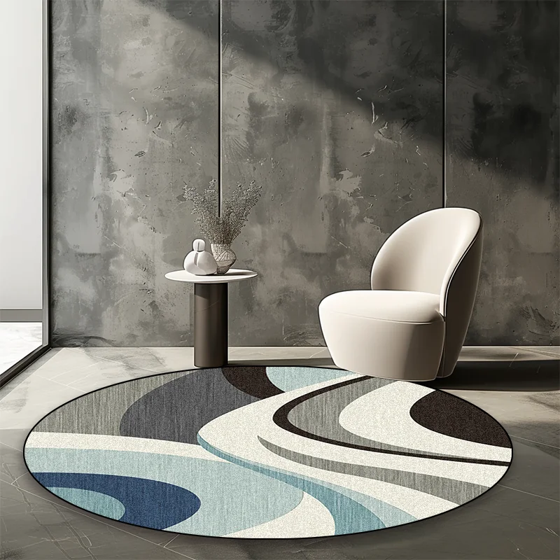 Modern Abstract Round Carpet Living Room Geometric Pattern Decor Area Rugs Coffee Tables Office Chair Non-slip Mats Customizable