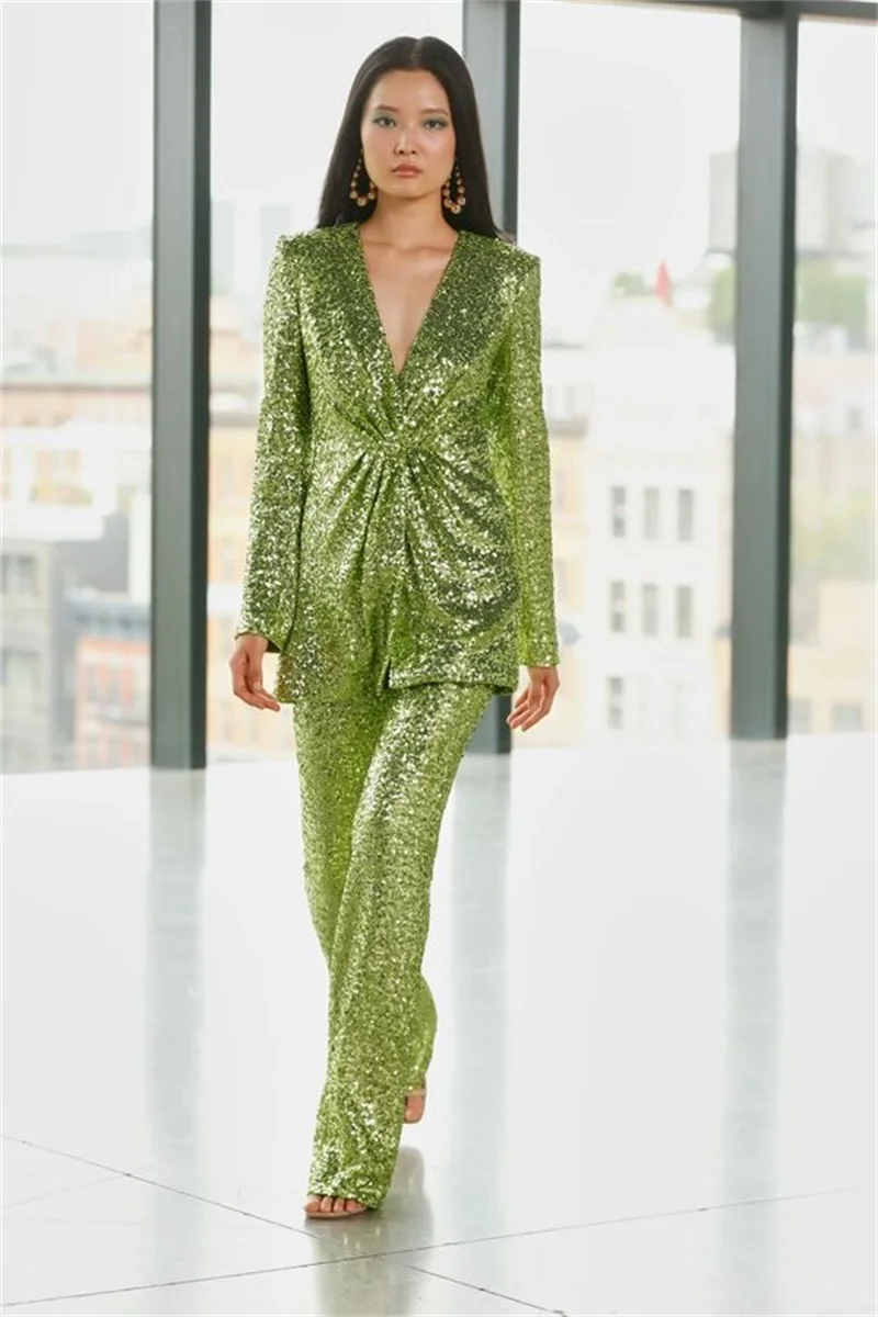 Costume à paillettes pour femmes, ensemble 2 pièces, Blazer élégant + pantalon à un bouton, robe de soirée formelle, tapis rouge, sur mesure