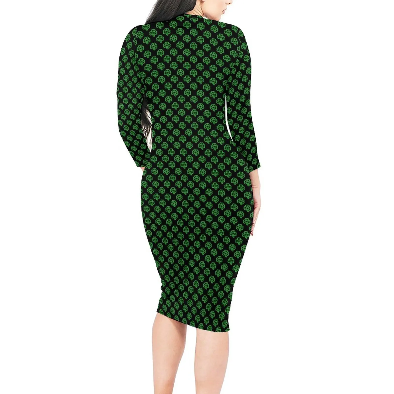 Irish St Patricks Day Dress Women Shamrock Street Style Bodycon Dress Spring Long Sleeve Trendy Dresses Design Oversize Vestido