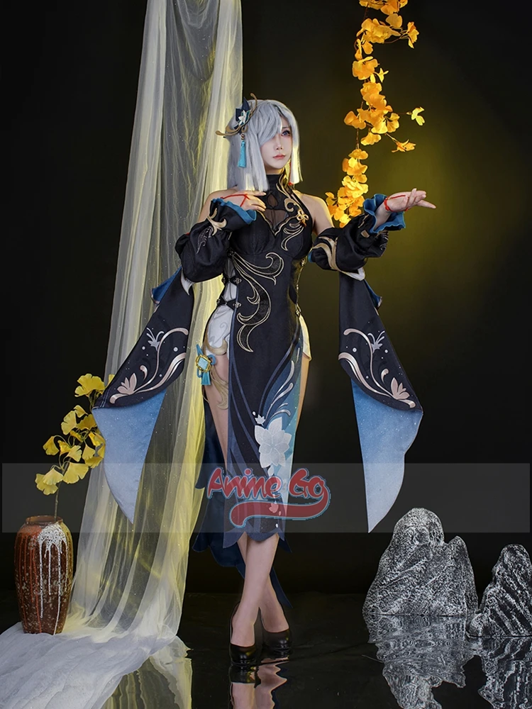 Shenhe Genshin Impact Cosplay Shenhe Lantern Rite New Skin Costume Cheongsam Women Sexy Halloween Outfits C08797-A