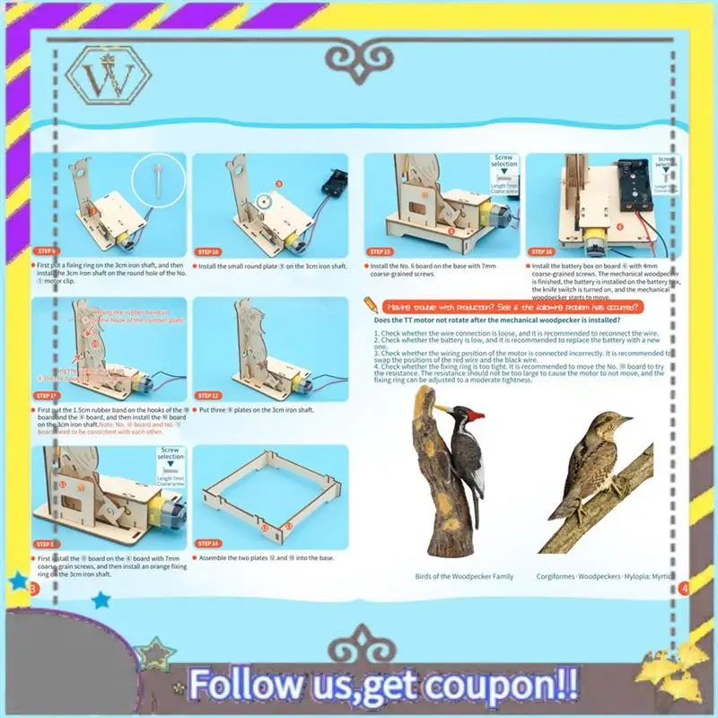 

AU33-DIY Woodpecker Assemble Model Science Experimental Tool Kit STEM Kit For Learning Wooden Puzzle