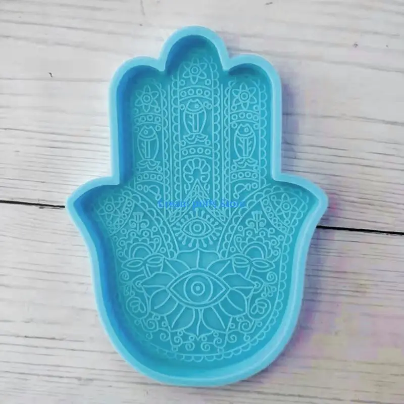 50LE Khamsah Hamsa Hand Epoxy Resin Silicone Mold Fatima Hand Tray Resin Casting Mold Elephant in the for Palm Soap M