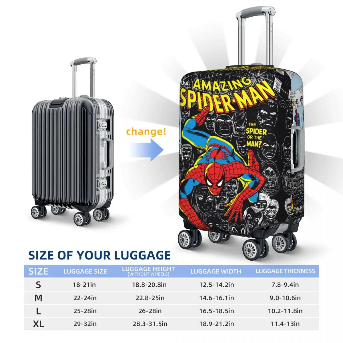 The Amazing Spider-Man Travel Luggage Cover Spiderman Suitcase Protector Fits 18-32 Inch Luggage