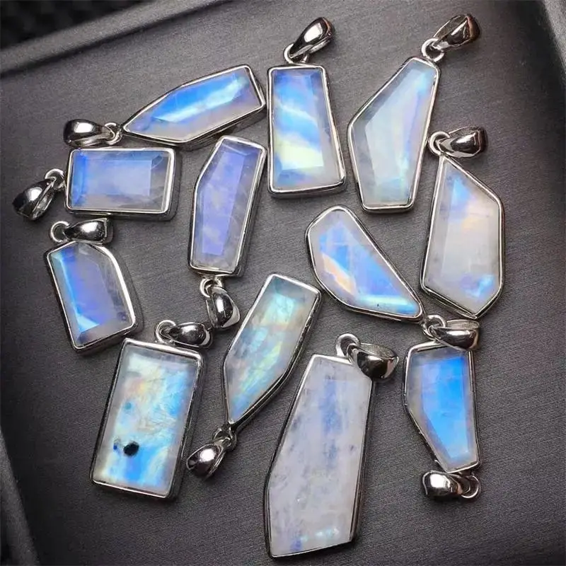 S925 Natural Freeform Blue Moon Stone Pendant  Jewelry For Earring Bracelet Reiki Healing Stone DIY Accessories 1PCS