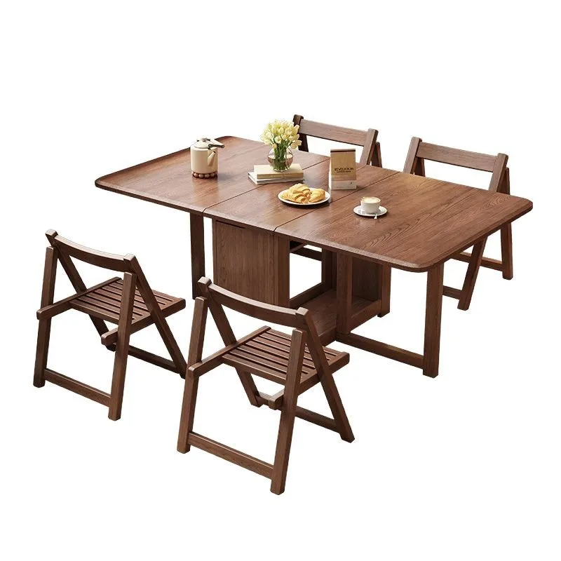 All solid wood folding dining table household small apartment dining table rectangular dining table and chairs foldable folding