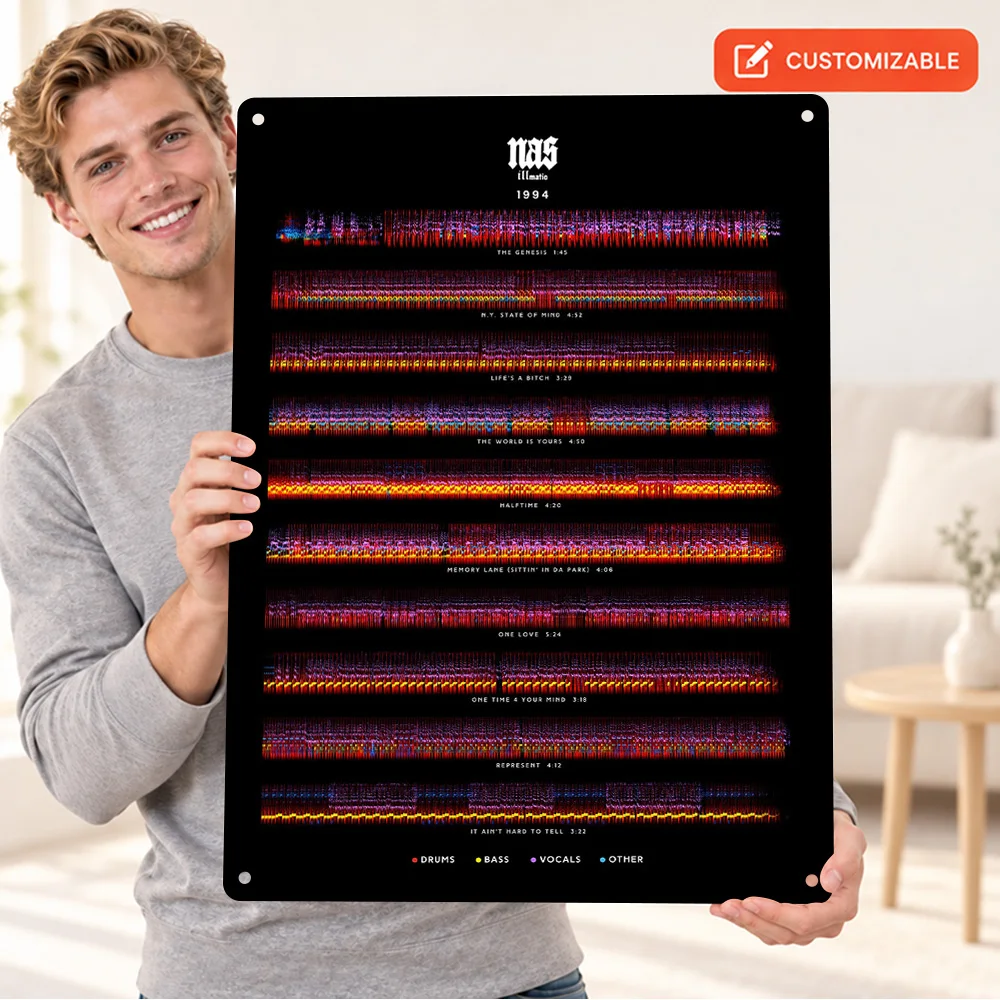 Nas Illmatic Soundwaves Textured Metal Poster Customized Aluminum Sign Spectrum Graphic Wall Art For Record Store Listening Area