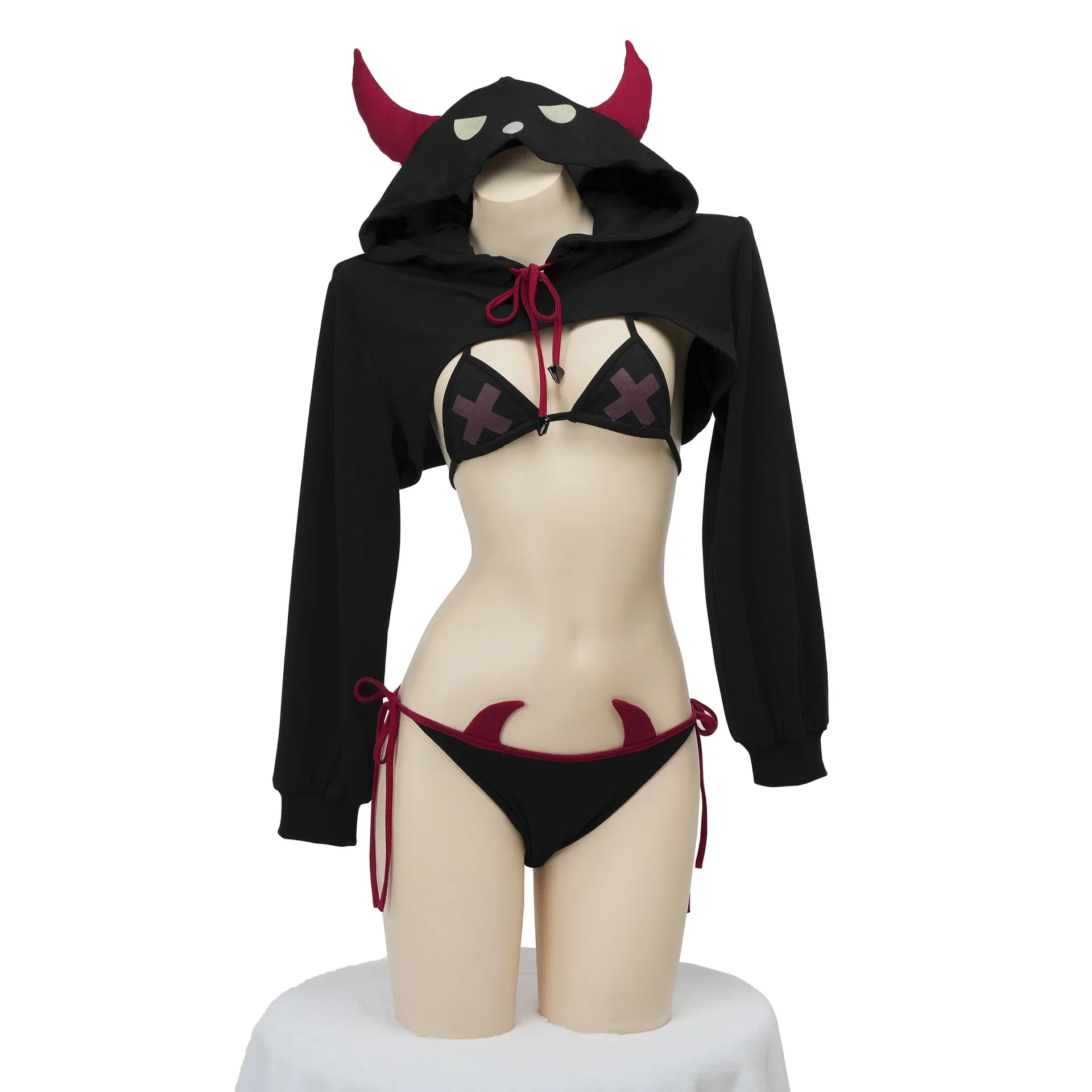 Anime Game Demon Kingdom Devil Little Elf Clothes Halloween Uniform Hooded Horn Cloak Outfits Cosplay Costume Girls Underwear