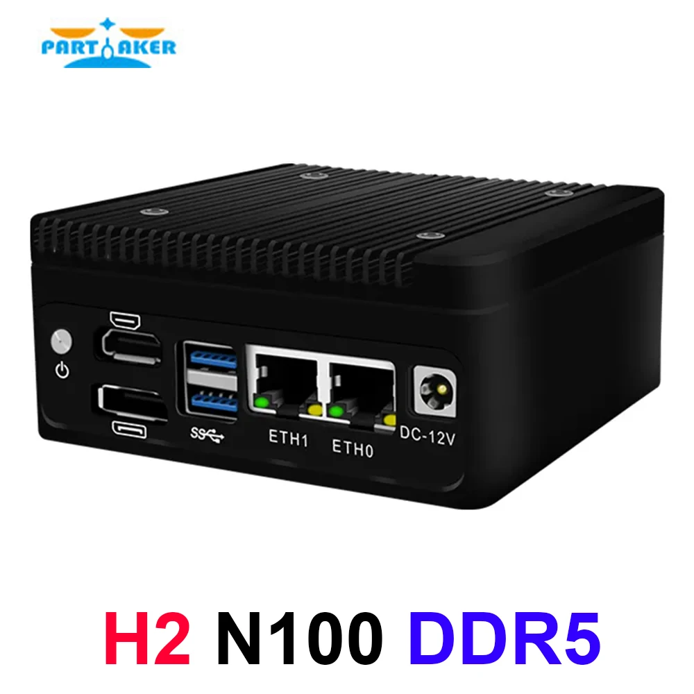 Partaker Fanless Mini PC 4*i226-V 2.5G LAN 12th Gen Alder Lake N100 Firewall Router DDR5 NVME SSD DP HDMI OPNsense pfSense