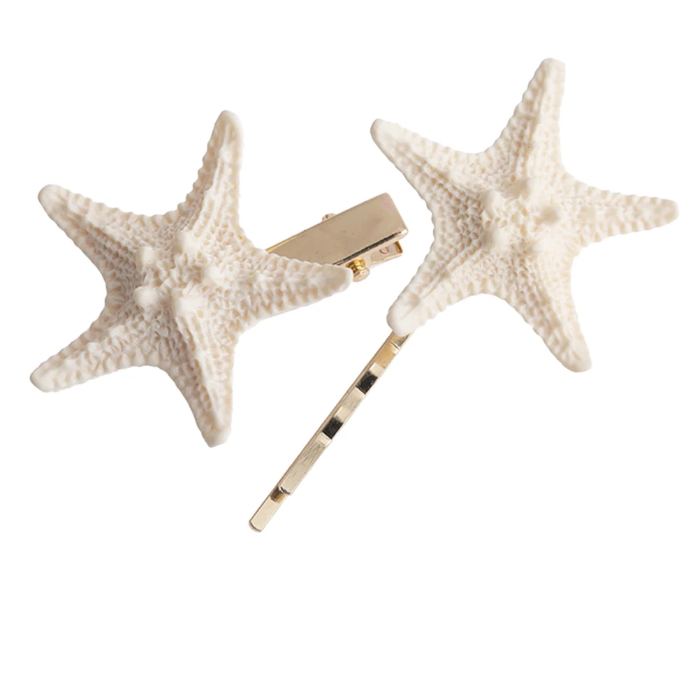 

2Pcs Natural Sea Star Hair Clips Handcrafted Beach Accessories for Party Bridal Hairstyles