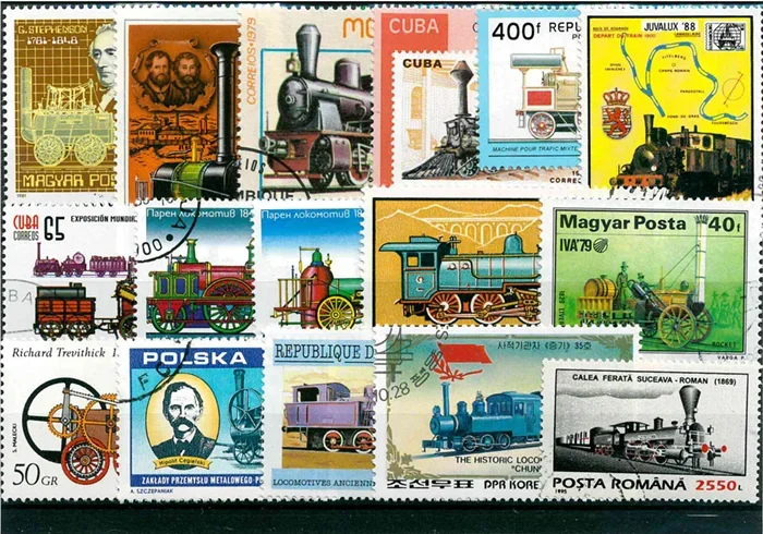 50Pcs/Lot Vintage Old Train Stamps All Different From Many Countries NO Repeat  Marked Postage Stamps for Collecting