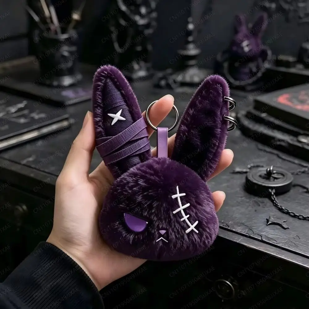 Plush Dark Bunny Plush Doll Embroidered Cute Design Bunny Plush Keychain Gothic Style Skin Friendly Rabbit Bag Charm