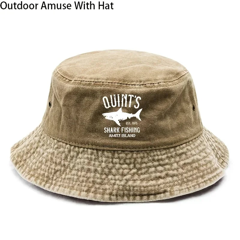 Street Fashion Bucket Hat, Alphabet Shark Pattern Print, Outdoor Casual