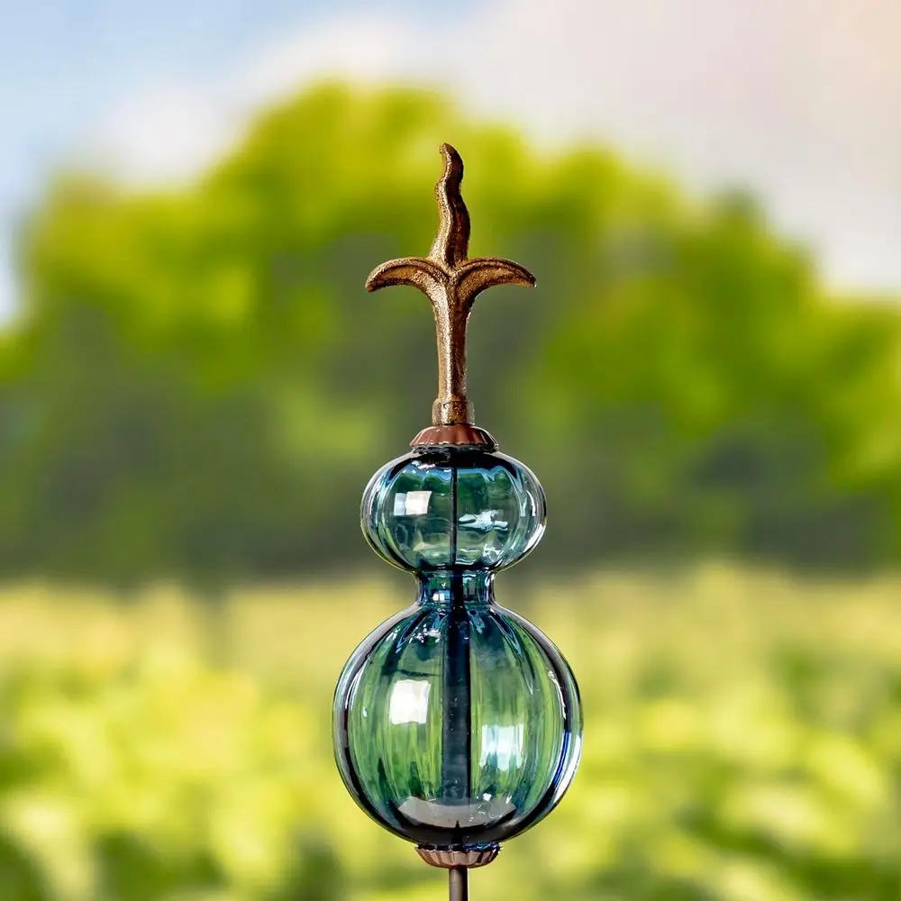 Set of 6 Decorative Glass Garden Stakes with Cast Iron Finials - view 5