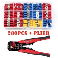 280PCS Assorted Spade Terminals Insulated Cable Connector Electrical Wire Assorted Crimp Butt Ring Fork Set Ring Lugs + Plier