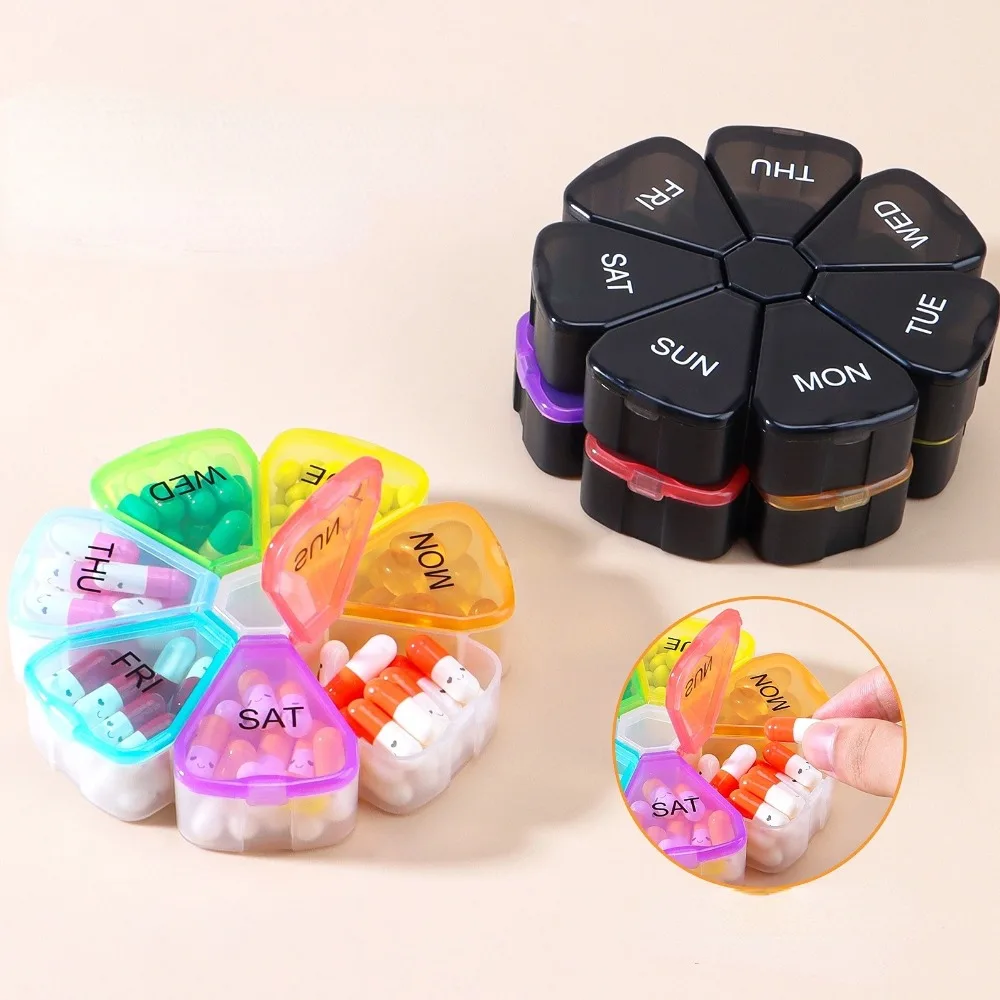 New Hot Portable Travel Small 7 Day Weekly Colorful Petal Pill Cases Storage Organizer Container for Vitamin Medicine Fish Oils