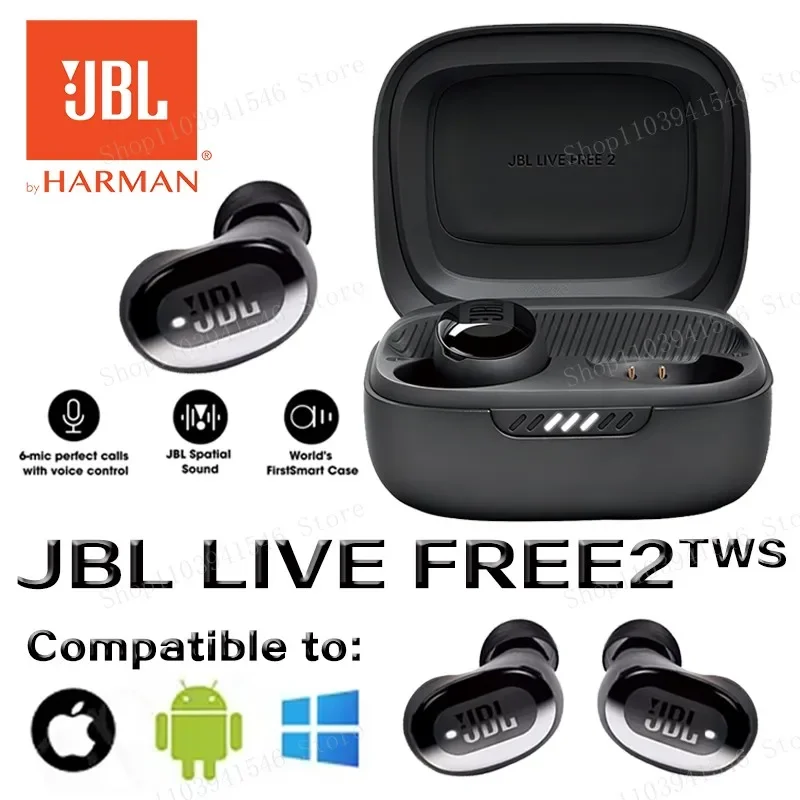 Оригинальные JBL LIVE FREE2 настоящие беспроводные Bluetooth наушники с шумоподавлением музыкальная спортивная гарнитура IPX5 водонепроницаемая защита от пота