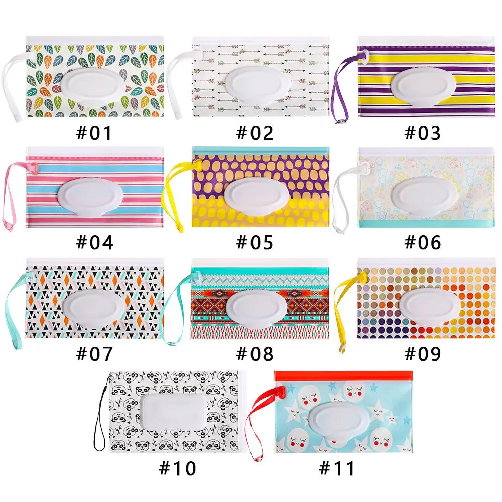 1pc Outdoor Cute Snap-Strap Carrying Case Portable Baby Product Wet Wipes Bag Stroller Accessories Tissue Box Cosmetic Pouch