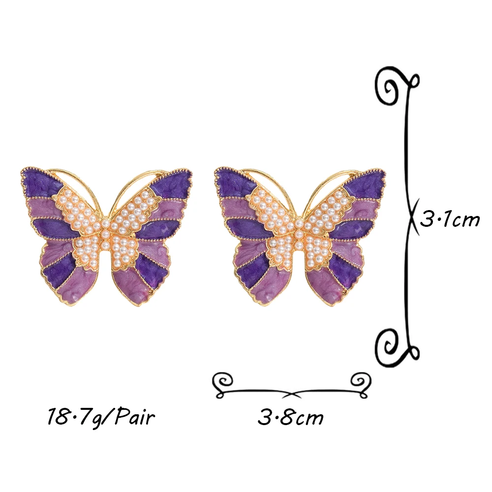 Женские серьги-гвоздики с искусственным жемчугом, в виде бабочки