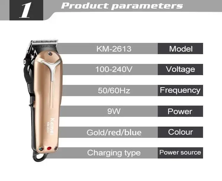 kemei KM-2613 Usb Charging Adjustable Mute Noise Reduction Professional Hair Salon Cordless Electric Hair Clipper