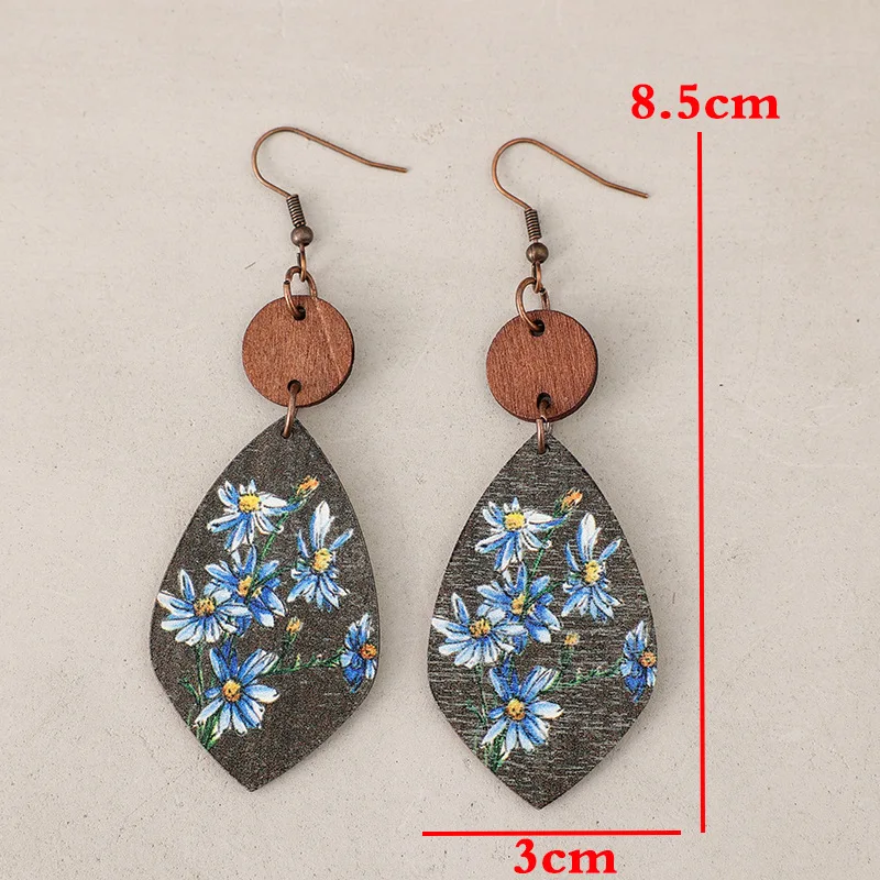 New Teardrop Vintage Distressed Lavender Leather Charming Mom Earrings Wholesale for Women