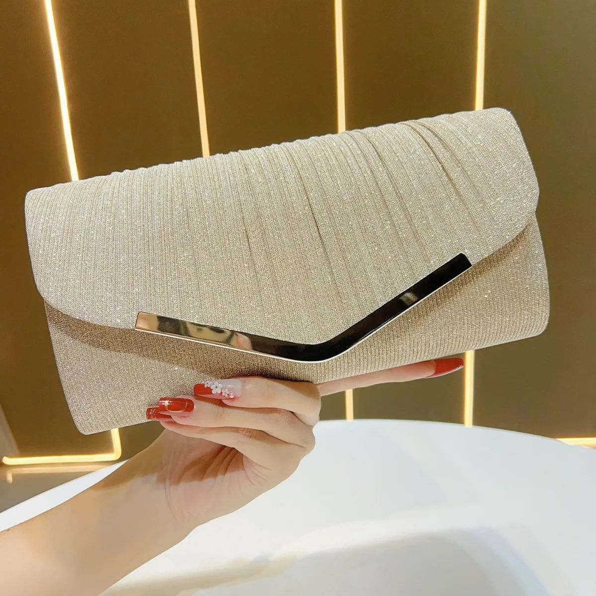 

Wedding Party Women’s Folded Envelope Clutch Evening Bag Chain Crossbody Hard Case Polyester Fiber Mobile Phone Pocket Purse