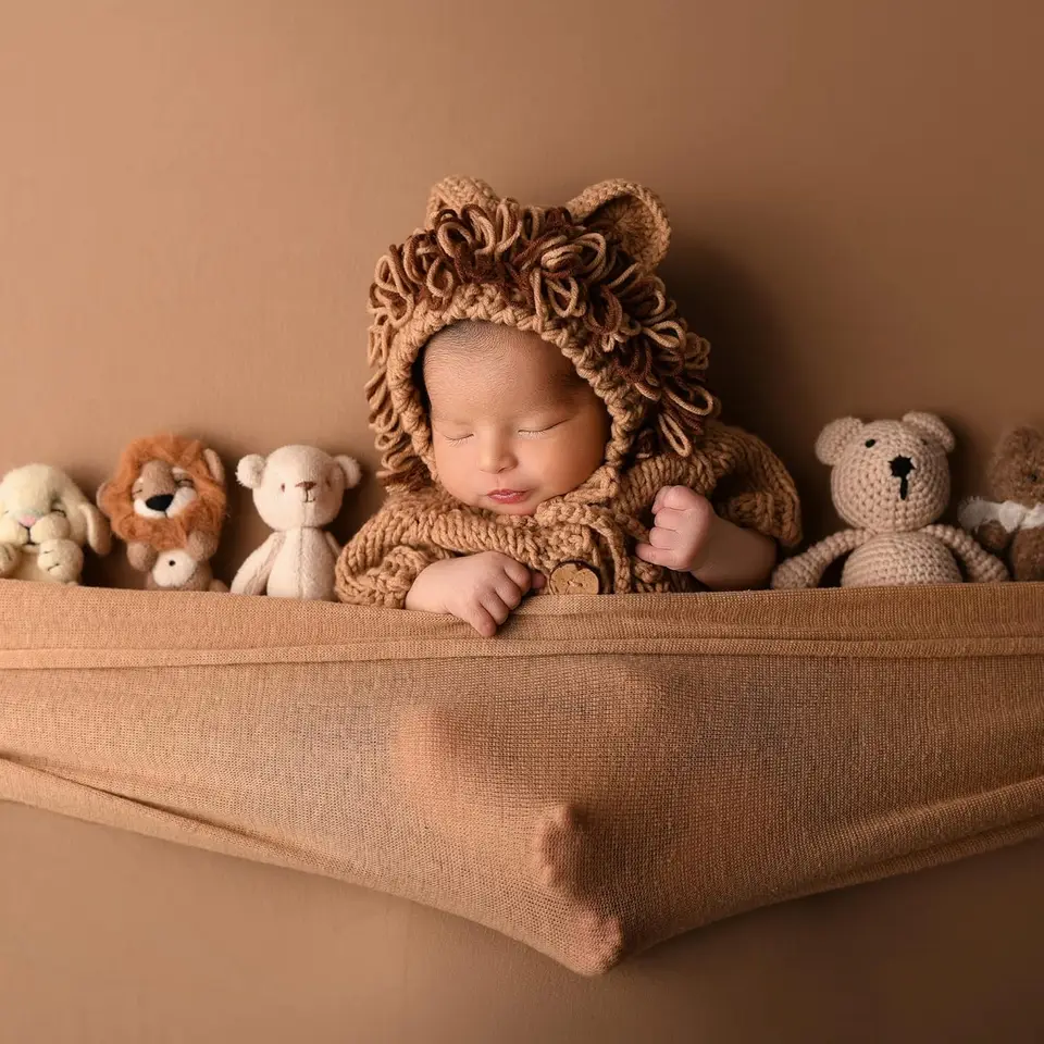 Disfraz De León De Crochet Para Recién Nacido | Conjunto Para Sesión De Fotos De Bebé | Incluye Sombrero Y Cuerpo Tejido