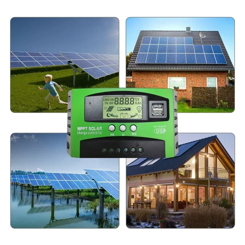 30A-100A Solar Controller MPPT Automatic Focus 12V 24V Adaptive Photovoltaic Panel Charging Controller Dual USB LCD Regulator